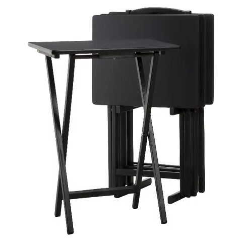 5pc Wooden TV Tray Table Set with Stand – Plastic Dev Group | Folding Snack Tables for Living Room & Dining

