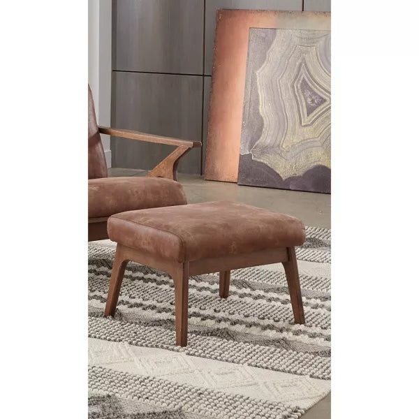 Buylateral Bianca mid-century faux leather ottoman with tufted cushion and angled wood legs, Buylateral Bianca Mid-Century Modern Faux Leather Ottoman – Tufted Seat with Wood Legs