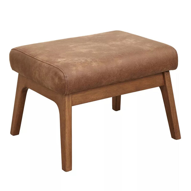 Buylateral Bianca mid-century faux leather ottoman with tufted cushion and angled wood legs, Buylateral Bianca Mid-Century Modern Faux Leather Ottoman – Tufted Seat with Wood Legs