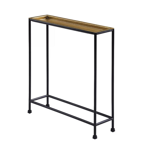 Comfort Pointe Tivoli side table with removable tray top, brass and antique bronze finish, metal frame

