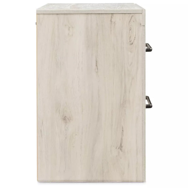Signature Design by Ashley Cambeck Nightstand – White Industrial Bedside Table with USB Ports & Drawer Storage