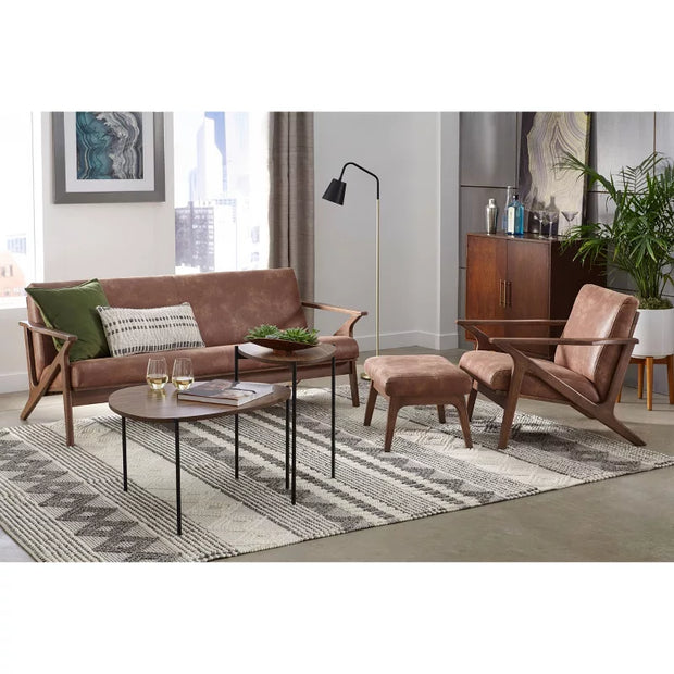 Buylateral Bianca Mid-Century Modern Faux Leather Ottoman – Tufted Seat with Wood Legs