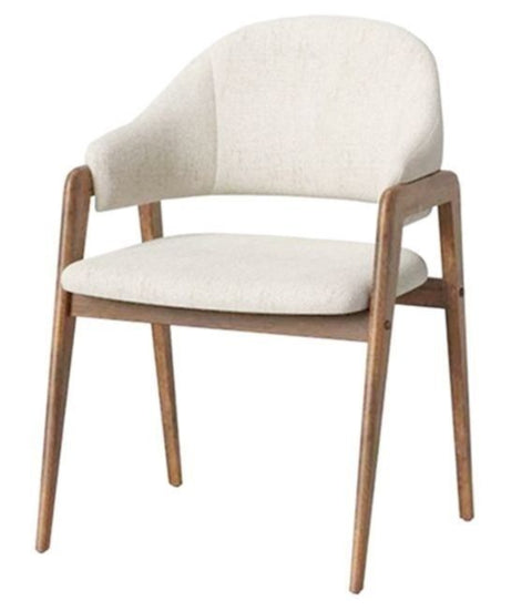 Open back upholstered dining chair with framed wood design