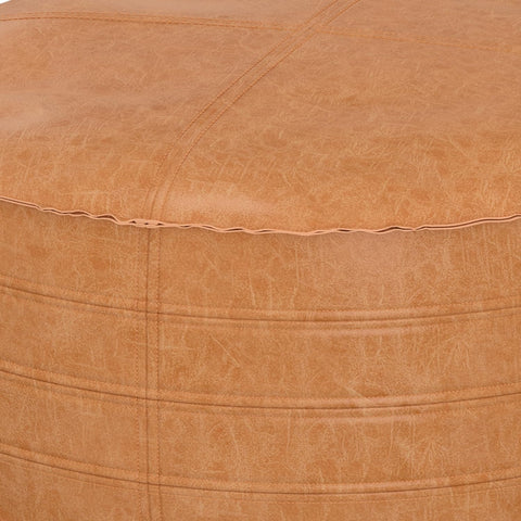 SIMPLIHOME Brody Boho Round Pouf – Distressed Brown Vegan Faux Leather Ottoman for Living Room, Bedroom & Kids Room, SIMPLIHOME Brody boho round pouf in distressed brown vegan faux leather for modern casual spaces, Brody Round Pouf – SIMPLIHOME | Distressed Brown Faux Leather Boho Ottoman