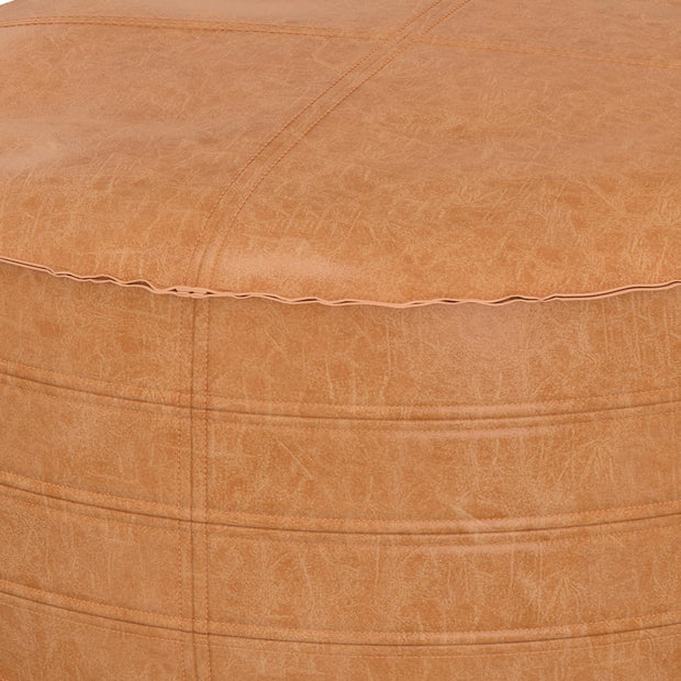 SIMPLIHOME Brody Boho Round Pouf – Distressed Brown Vegan Faux Leather Ottoman for Living Room, Bedroom & Kids Room, SIMPLIHOME Brody boho round pouf in distressed brown vegan faux leather for modern casual spaces, Brody Round Pouf – SIMPLIHOME | Distressed Brown Faux Leather Boho Ottoman