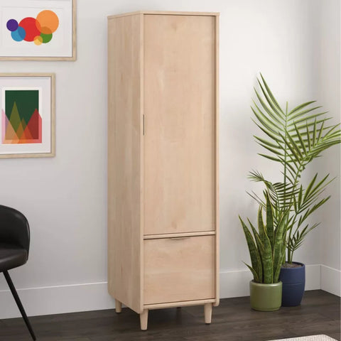 Mid-century natural maple storage cabinet with file drawer and adjustable shelf by Sauder

