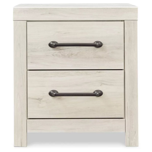 Signature Design by Ashley Cambeck Nightstand – White Industrial Bedside Table with USB Ports & Drawer Storage