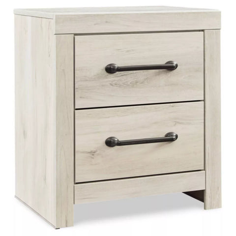 Signature Design by Ashley Cambeck Nightstand – White Industrial Bedside Table with USB Ports & Drawer Storage