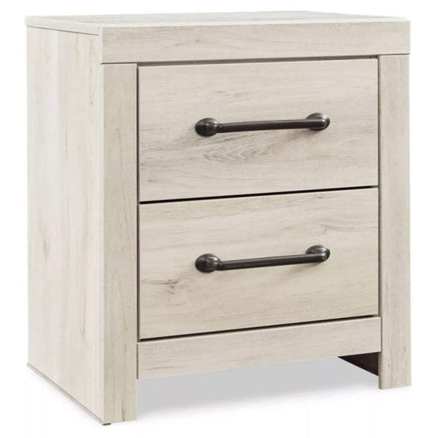Signature Design by Ashley Cambeck Nightstand – White Industrial Bedside Table with USB Ports & Drawer Storage