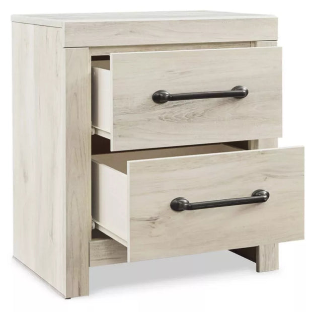 Signature Design by Ashley Cambeck Nightstand – White Industrial Bedside Table with USB Ports & Drawer Storage