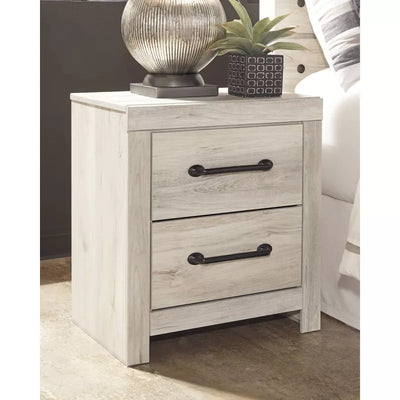 Signature Design by Ashley Cambeck Nightstand – White Industrial Bedside Table with USB Ports & Drawer Storage