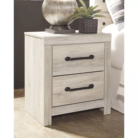 Signature Design by Ashley Cambeck Nightstand – White Industrial Bedside Table with USB Ports & Drawer Storage