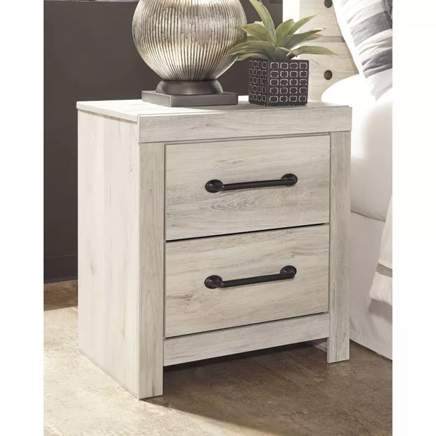 Signature Design by Ashley Cambeck Nightstand – White Industrial Bedside Table with USB Ports & Drawer Storage