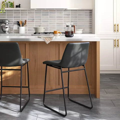 Threshold™ Bowden Faux Leather Counter Height Barstool – Upholstered Bar Stool with Backrest, 24" Seat Height, Threshold Bowden faux leather counter height barstool with backrest and metal legs, 24-inch seat