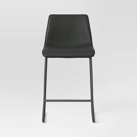 Threshold™ Bowden Faux Leather Counter Height Barstool – Upholstered Bar Stool with Backrest, 24" Seat Height, Threshold Bowden faux leather counter height barstool with backrest and metal legs, 24-inch seat
