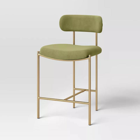 Threshold™ Orion Luxe Backed Counter Height Barstool – Upholstered Seat with Brass Legs, 24" Counter Stool, Threshold Orion Luxe counter barstool with upholstered back and brass legs, 24" seat height
