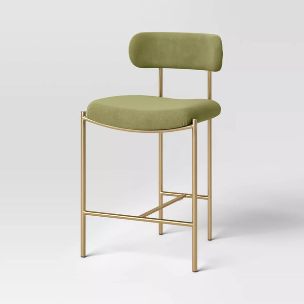 Threshold Orion Luxe counter barstool with upholstered back and brass legs, 24" seat height, Threshold Orion Luxe counter barstool with upholstered back and brass legs, 24" seat height